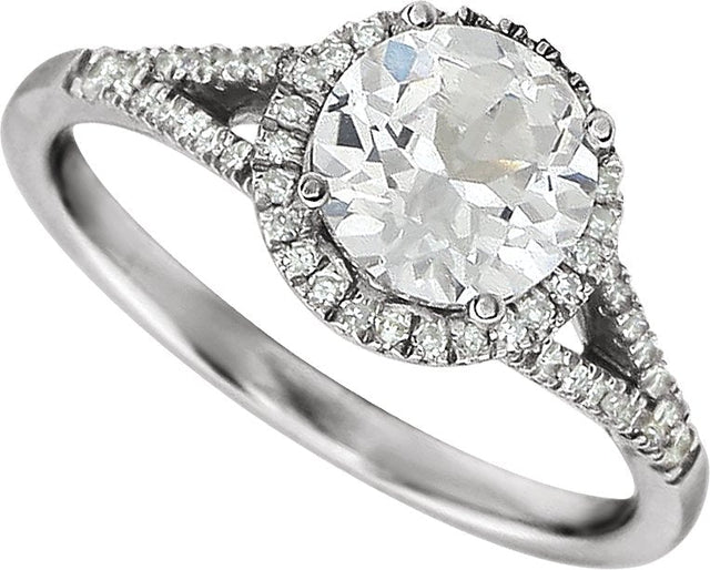 14K Gold Round Lab-Grown White Sapphire & Natural Diamond Halo-Style Birthstone Ring - view 5