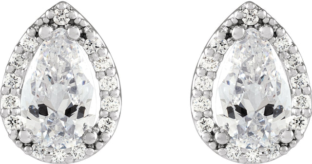 14K Gold Lab-Grown Moissanite Pear 4-Prong Halo-Style Low Stud Earring - White Gold - view 6