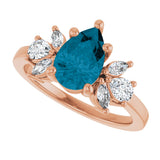 14K Gold Pear Natural London Blue Topaz & Lab-Grown Diamond Accented Ring - Rose Gold - view 5