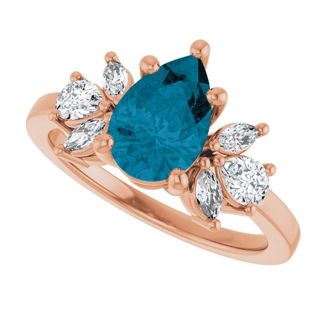 14K Gold Pear Natural London Blue Topaz & Lab-Grown Diamond Accented Ring - Rose Gold - view 5
