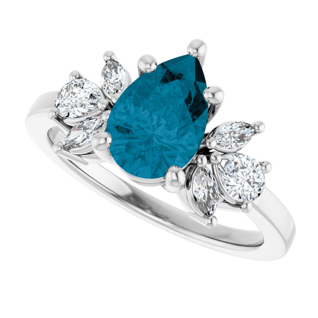Platinum Pear Natural London Blue Topaz & Lab-Grown Diamond Accented Ring - view 5