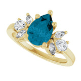 14K Gold Pear Natural London Blue Topaz & Lab-Grown Diamond Accented Ring - Yellow Gold - view 5