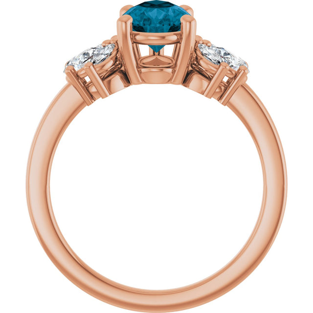 14K Gold Pear Natural London Blue Topaz & Lab-Grown Diamond Accented Ring - Rose Gold - view 2