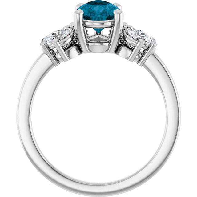 14K Gold Pear Natural London Blue Topaz & Lab-Grown Diamond Accented Ring - White Gold - view 2