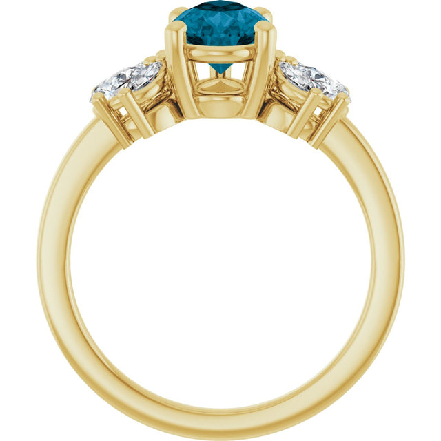 14K Gold Pear Natural London Blue Topaz & Lab-Grown Diamond Accented Ring - Yellow Gold - view 2