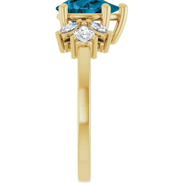 14K Gold Pear Natural London Blue Topaz & Lab-Grown Diamond Accented Ring - Yellow Gold - view 4