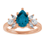 14K Gold Pear Natural London Blue Topaz & Lab-Grown Diamond Accented Ring - Rose Gold - view 3