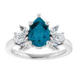 14K Gold Pear Natural London Blue Topaz & Lab-Grown Diamond Accented Ring - White Gold - view 3