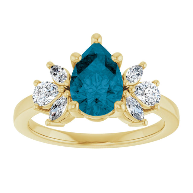 14K Gold Pear Natural London Blue Topaz & Lab-Grown Diamond Accented Ring - Yellow Gold - view 3