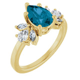 14K Gold Pear Natural London Blue Topaz & Lab-Grown Diamond Accented Ring - Yellow Gold