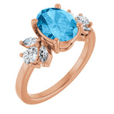 14K Gold Oval Natural Swiss Blue Topaz & Lab-Grown Diamond Accented Ring - Rose Gold