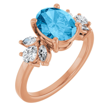 14K Gold Oval Natural Swiss Blue Topaz & Lab-Grown Diamond Accented Ring - Rose Gold