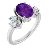 Platinum Oval Natural Amethyst & Lab-Grown Diamond Accented Ring – 9x7mm