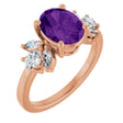 14K Gold Oval Natural Amethyst & Lab-Grown Diamond Accented Ring – 9x7mm - Rose Gold