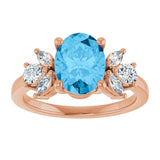 14K Gold Oval Natural Swiss Blue Topaz & Lab-Grown Diamond Accented Ring - Rose Gold - view 3