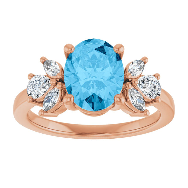 14K Gold Oval Natural Swiss Blue Topaz & Lab-Grown Diamond Accented Ring - Rose Gold - view 3