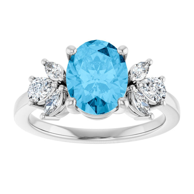 14K Gold Oval Natural Swiss Blue Topaz & Lab-Grown Diamond Accented Ring - White Gold - view 3