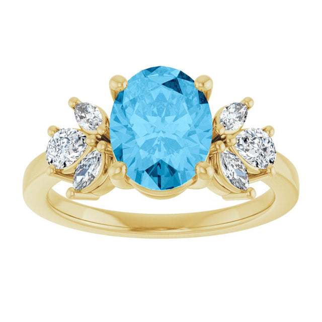 14K Gold Oval Natural Swiss Blue Topaz & Lab-Grown Diamond Accented Ring - Yellow Gold - view 3