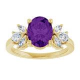 14K Gold Oval Natural Amethyst & Lab-Grown Diamond Accented Ring – 9x7mm - Yellow Gold - view 3