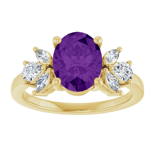 14K Gold Oval Natural Amethyst & Lab-Grown Diamond Accented Ring – 9x7mm - Yellow Gold - view 3