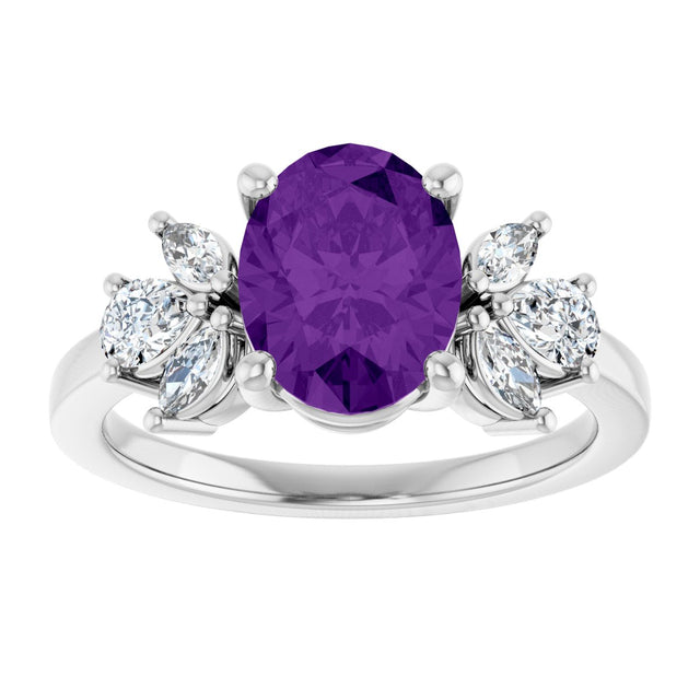 Platinum Oval Natural Amethyst & Lab-Grown Diamond Accented Ring – 9x7mm - view 3
