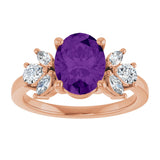 14K Gold Oval Natural Amethyst & Lab-Grown Diamond Accented Ring – 9x7mm - Rose Gold - view 3