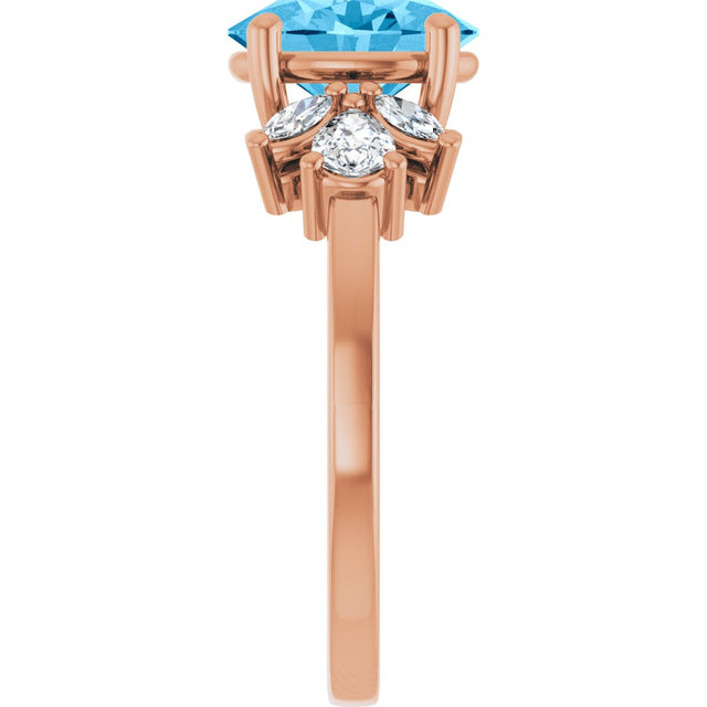 14K Gold Oval Natural Swiss Blue Topaz & Lab-Grown Diamond Accented Ring - Rose Gold - view 4