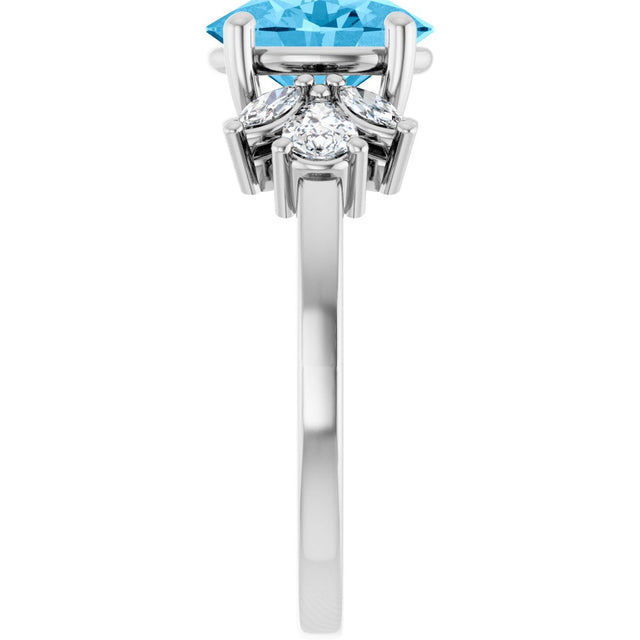 14K Gold Oval Natural Swiss Blue Topaz & Lab-Grown Diamond Accented Ring - White Gold - view 4