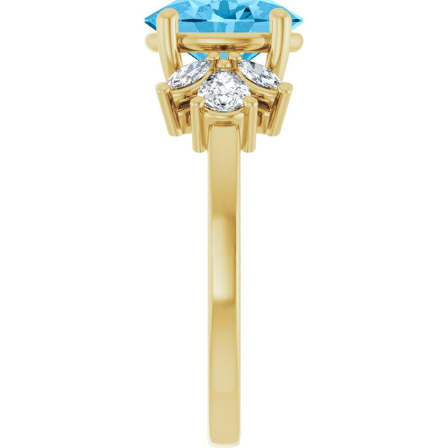 14K Gold Oval Natural Swiss Blue Topaz & Lab-Grown Diamond Accented Ring - Yellow Gold - view 4