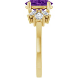 14K Gold Oval Natural Amethyst & Lab-Grown Diamond Accented Ring – 9x7mm - Yellow Gold - view 4