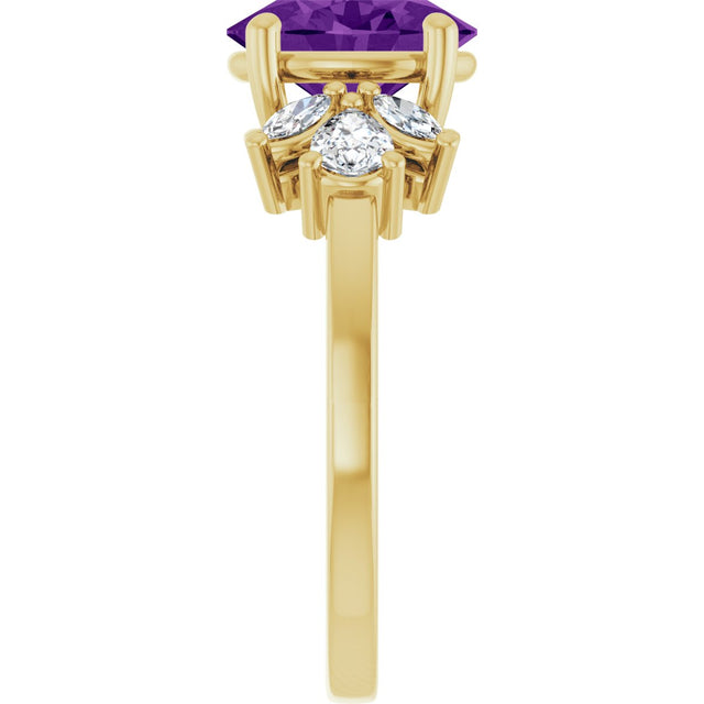 14K Gold Oval Natural Amethyst & Lab-Grown Diamond Accented Ring – 9x7mm - Yellow Gold - view 4