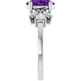 14K Gold Oval Natural Amethyst & Lab-Grown Diamond Accented Ring – 9x7mm - White Gold - view 4