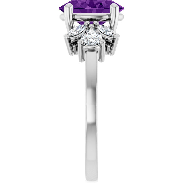 Platinum Oval Natural Amethyst & Lab-Grown Diamond Accented Ring – 9x7mm - view 4