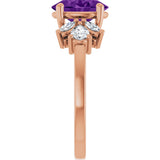 14K Gold Oval Natural Amethyst & Lab-Grown Diamond Accented Ring – 9x7mm - Rose Gold - view 4