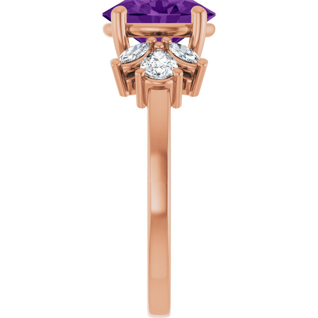 14K Gold Oval Natural Amethyst & Lab-Grown Diamond Accented Ring – 9x7mm - Rose Gold - view 4