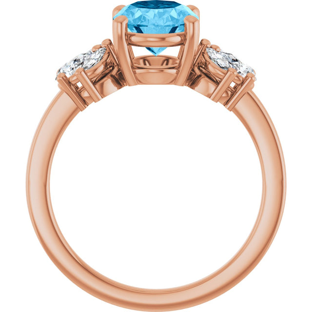 14K Gold Oval Natural Swiss Blue Topaz & Lab-Grown Diamond Accented Ring - Rose Gold - view 2