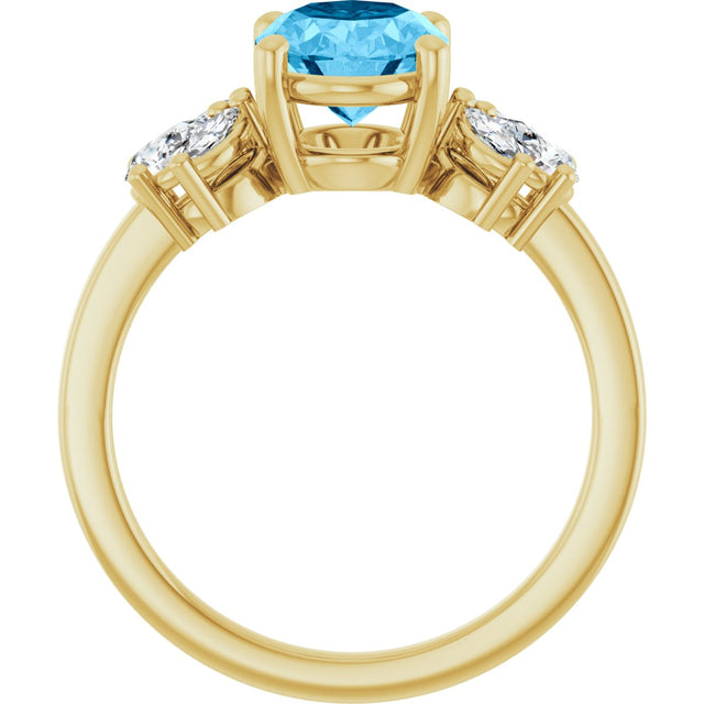 14K Gold Oval Natural Swiss Blue Topaz & Lab-Grown Diamond Accented Ring - Yellow Gold - view 2