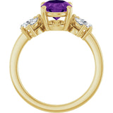 14K Gold Oval Natural Amethyst & Lab-Grown Diamond Accented Ring – 9x7mm - Yellow Gold - view 2