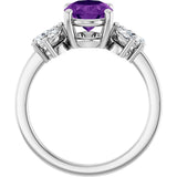 14K Gold Oval Natural Amethyst & Lab-Grown Diamond Accented Ring – 9x7mm - White Gold - view 2
