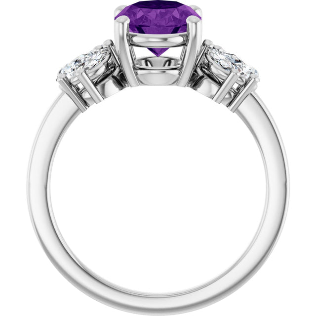 Platinum Oval Natural Amethyst & Lab-Grown Diamond Accented Ring – 9x7mm - view 2