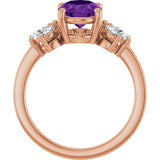 14K Gold Oval Natural Amethyst & Lab-Grown Diamond Accented Ring – 9x7mm - Rose Gold - view 2