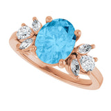 14K Gold Oval Natural Swiss Blue Topaz & Lab-Grown Diamond Accented Ring - Rose Gold - view 5