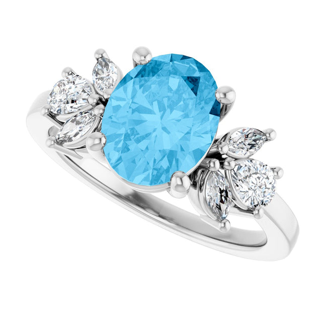 14K Gold Oval Natural Swiss Blue Topaz & Lab-Grown Diamond Accented Ring - White Gold - view 5