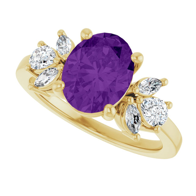 14K Gold Oval Natural Amethyst & Lab-Grown Diamond Accented Ring – 9x7mm - Yellow Gold - view 5