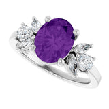 Platinum Oval Natural Amethyst & Lab-Grown Diamond Accented Ring – 9x7mm - view 5