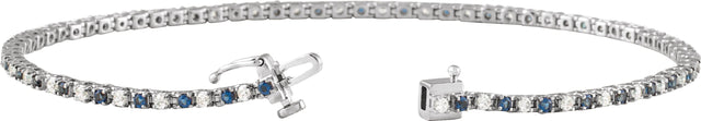 14K Gold Round Natural Blue Sapphire & Natural Diamond Line Bracelet - White Gold - view 6
