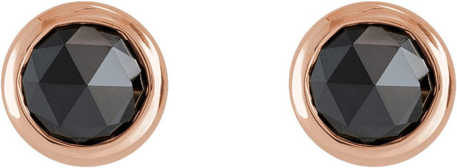 14K Gold Natural Black Diamond Round Bezel-Set Rose-Cut Stud Earrings - Rose Gold - view 4