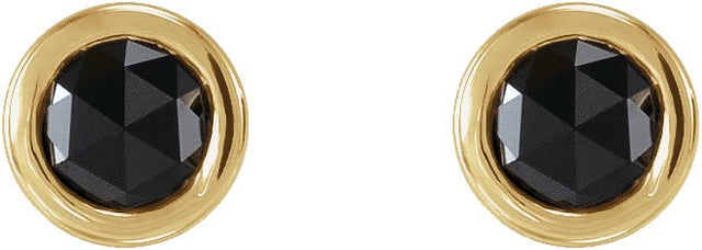 14K Gold Natural Black Diamond Round Bezel-Set Rose-Cut Stud Earrings - Yellow Gold - view 4