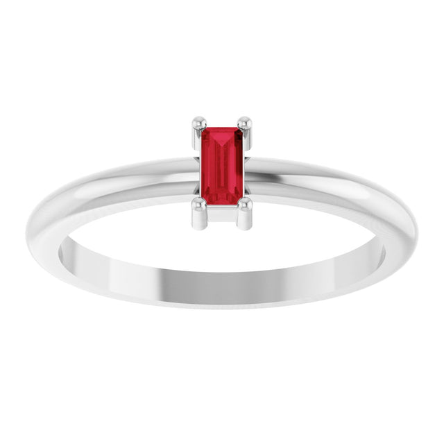 Platinum Straight Baguette Lab-Grown Ruby Stackable Ring - view 3