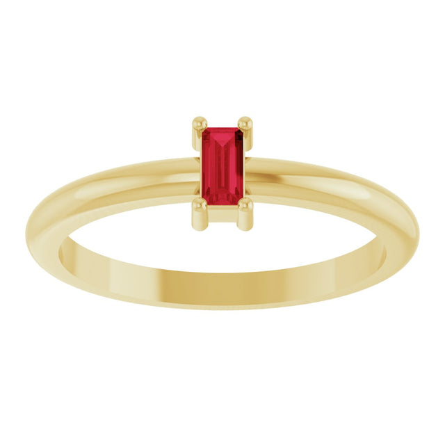 14K Gold Straight Baguette Lab-Grown Ruby Stackable Ring - Yellow Gold - view 3
